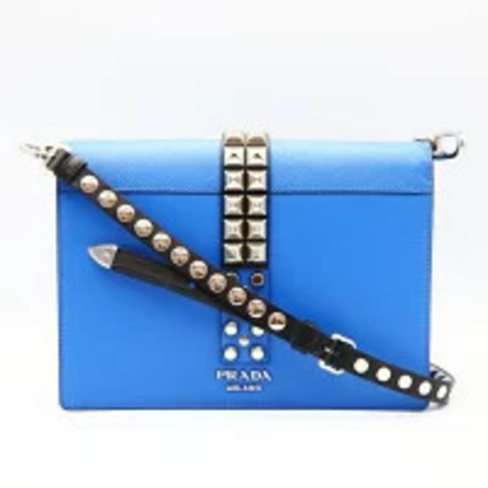 Prada Electra Stud Shoulder Bag Saffiano Leather Blue MAREANERO CITY